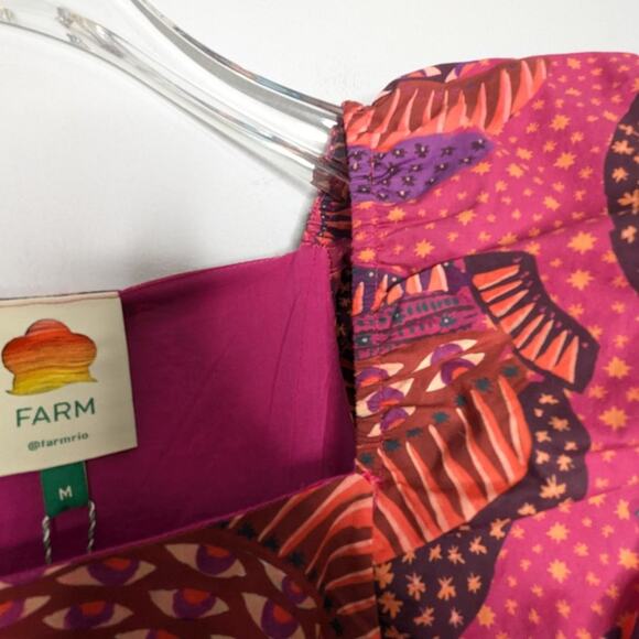 Farm Rio Pink Wild Bananas Print Ruffled Cotton Midi Dress New with Defect M - Picture 5 of 13